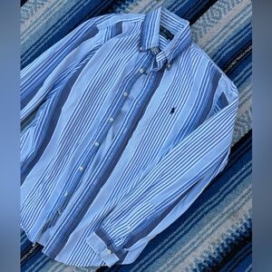 Blue striped Ralph Lauren button up long sleeve shirt Men’s Small